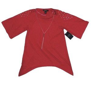 goddess Tee Shirt Circle Studs Faux Necklace Loose Sleeve Small Womens Casual